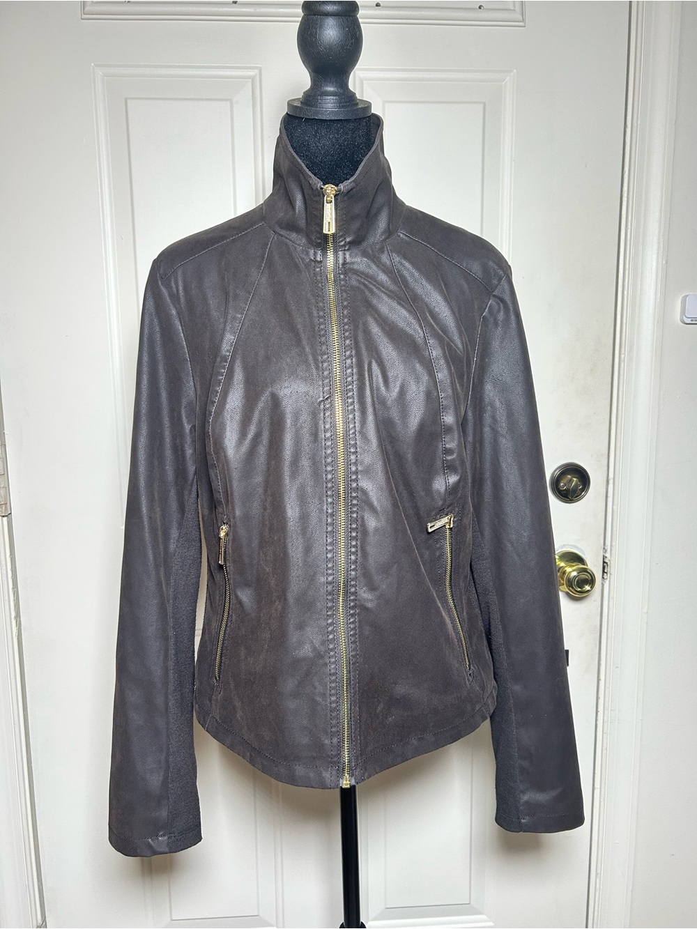 Kenneth Cole Reaction Women's Chocolate Brown Leather Zip Jacket
